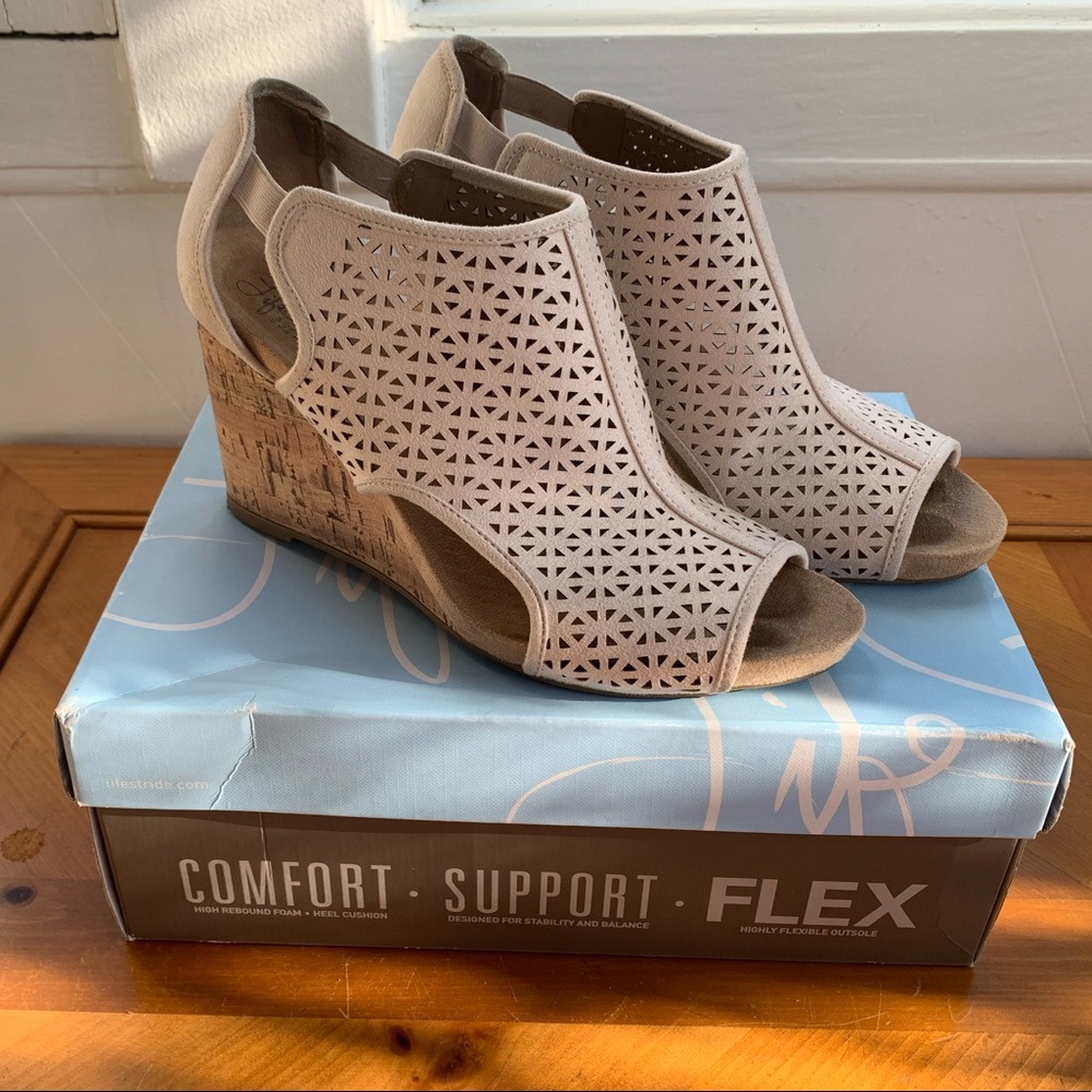 Blush suede wedges